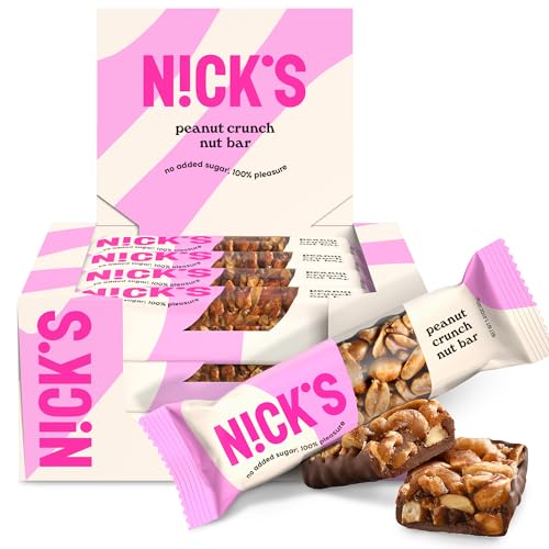 NICK'S Peanut Chocolate Snack Bar, Keto Nut Snack for Sports, Hiking & Outdoor Activities, 1G sugar, 3G net carbs, healthy snack bar (pack of 12)