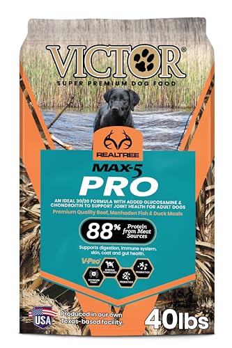 VICTOR Super Premium Dog Food – Realtree MAX-5 PRO High Protein Dry Kibble – Promotes Joint Health with Glucosamine – 30% Protein, Gluten Free for Active & Sporting Adult Dogs, 40lb