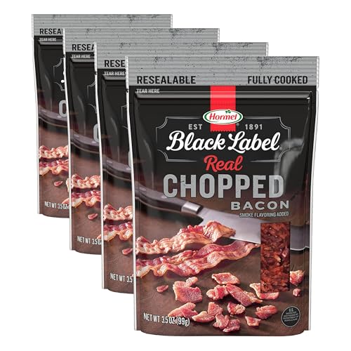 HORMEL BLACK LABEL Snacks Pouch - Chopped Bacon, Fully Cooked Bacon, Snack Bags, 3.5 oz Pouch (Pack of 4)