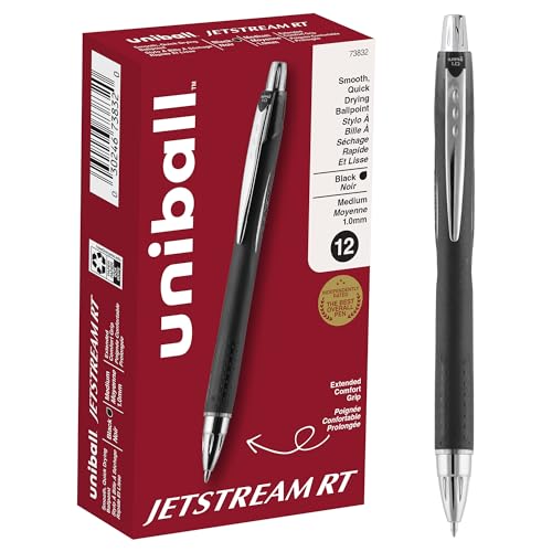 Uniball Jetstream RT 12 Pack, 1.0mm Bold Black, Wirecutter Best Pen, School Pens, Ballpoint Ink Pens - School Supplies, Ballpoint Pen, Colored Pens, Smooth Writing Pens