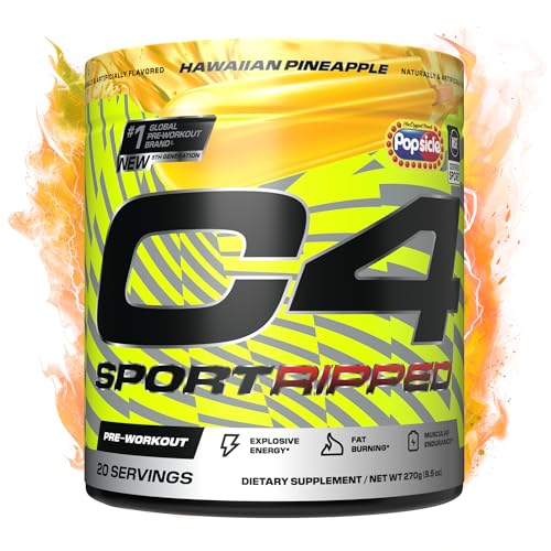 C4 Ripped Sport Pre Workout Powder - NSF Certified for Sport - 200mg Caffeine + Cayenne Extract + Carnitine Tartrate + Beta-Alanine - Hawaiian Pineapple, 20 Servings