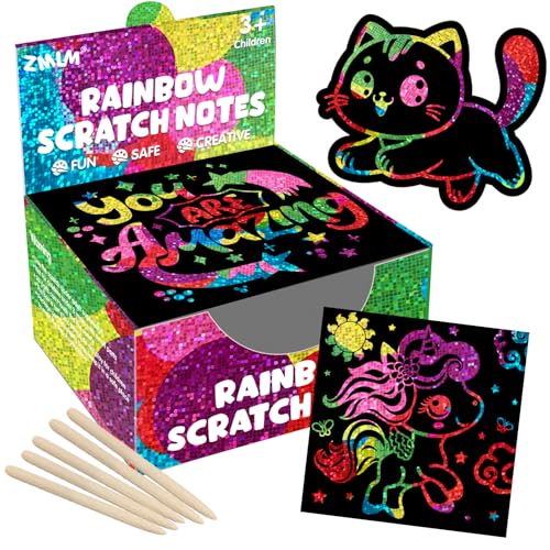 ZMLM 165 Pcs Rainbow Scratch Paper Art Notes - Crafts for Kids Ages 4-8, Classroom Prizes, 1st 2nd 3rd Grade School Activity Bulk, Student Gifts from Teacher(Holographic)