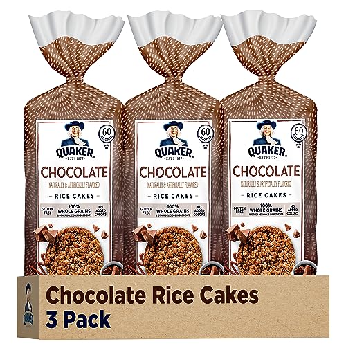 Quaker Large Rice Cakes, Chocolate, 7.23 oz Bags, (3 Pack), Gluten Free, Whole Grain, No Added Colors
