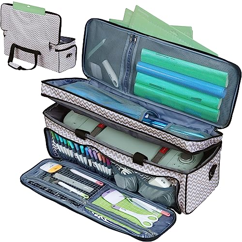 HOMEST Double Layer Carrying Case with Mat Pocket for Cricut Maker 4, Explore 4, Multi Front Pockets for Accessories and Supplies, Ripple