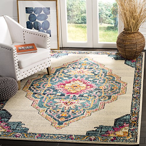 SAFAVIEH Monaco Collection Area Rug - 6'7" x 9'2", Multi, Boho Chic Medallion Distressed Design, Non-Shedding & Easy Care, Ideal for High Traffic Areas in Living Room, Bedroom (MNC254F)