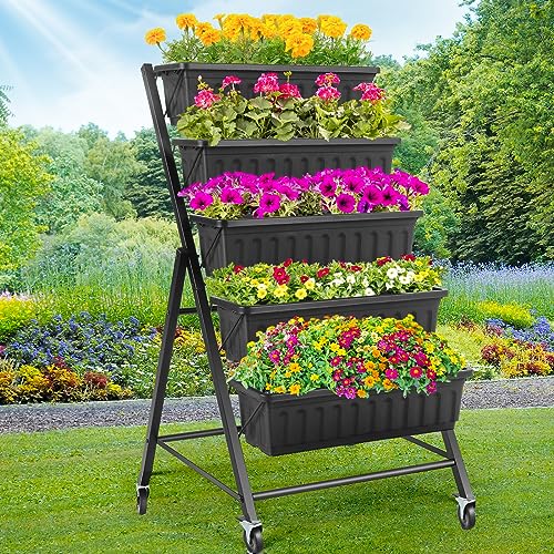 Homdox 5-Tier Elevated Garden ...es Herbs Flowers Indoor(Black)