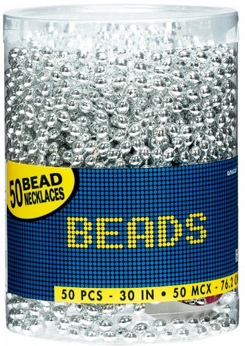 Silver Bead Necklaces - 30" (Pack Of 50) - Plastic Party Accessories For Festive Events, Birthdays & Celebrations