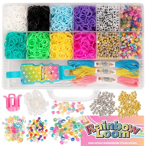 Rainbow Loom: 2,400 Bands & 1,000 Beads AutoLoom Rainbow Bliss Kit with AutoLoom & Finger Loom – DIY Braid & Bead Bracelet Jewelry Making Set for Kids 7+