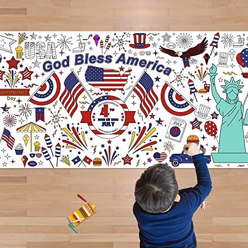 OHOME 4th of July Giant Coloring Poster/Tablecloth-4th of July Crafts for Kids - 30 x 72 Inches July 4th Games Activities Toys Decor Party Favors Decorations- Fourth of July Accessories