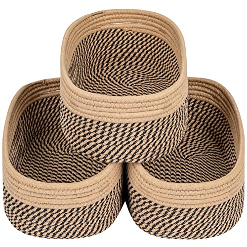 CubesLand Small Baskets, Storage Baskets for Organizing Shelves, Rectangular Woven Storage Baskets Natural Cotton Rope Toy Storage Bins Closet Baby Baskets Empty Gifts Baskets Camel/Mixed Black