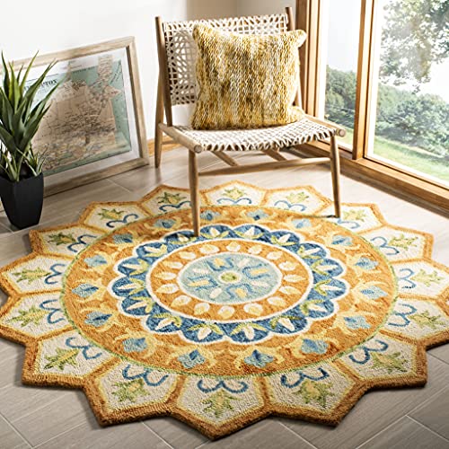 SAFAVIEH Novelty Collection Area Rug - 3' Round, Rust & Ivory, Handmade Boho Floral Wool, Ideal for High Traffic Areas in Living Room, Bedroom (NOV605P)