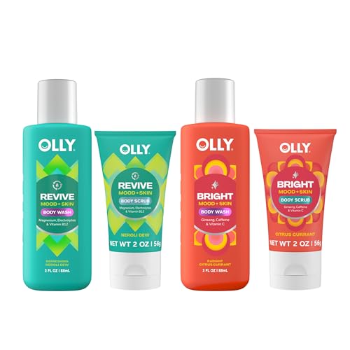 OLLY Body Wash & Body Scrub Mini pack 4 Count Hydrate & Repair Skin Barrier 3 oz