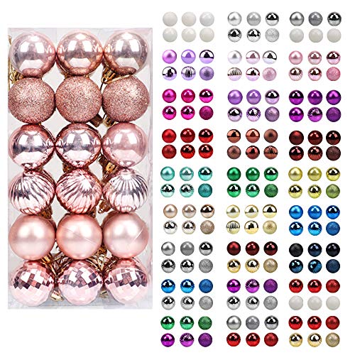 walsport Christmas Balls Ornaments for Xmas Tree, 36ct Plastic Shatterproof Baubles Colored and Glitter Christmas Party Decoration 1.6inch Set
