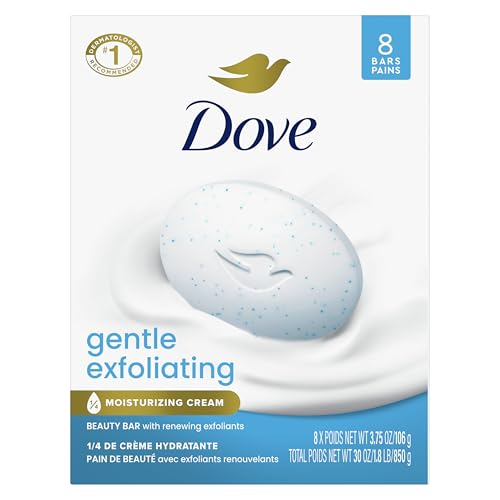 Dove Gentle Exfoliating Beauty Bar Soap 8 Count, Renewing Cleanser, 3.75 oz I Beauty bar with gentle exfoliants and moisturizing cream to renew skin and reveal softer, smoother skin