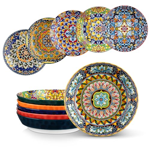 vancasso 32 Oz Pasta Bowls Sets of 6, Ceramic Large Colorful Salad Serving Bowls for Kitchen, Dishwasher & Microwave Safe, Soup Pasta Plates