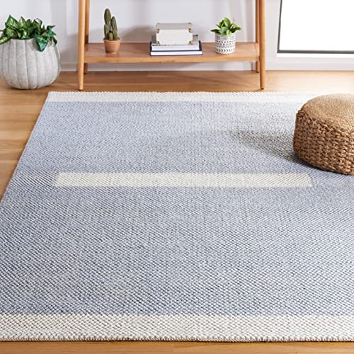SAFAVIEH Natura Collection Area Rug - 5' x 8', Light Blue & Ivory, Handmade Flat Weave Modern Stripe Wool, Ideal for High Traffic Areas in Living Room, Bedroom (NAT324L)