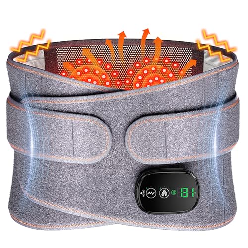 Lower Back Massager with Heat, Heating Pad for Back, Portable Waist Massage Belt with 3 Heat 3 Vibration, 5000mAh Battery, Adjustable Size, Touchscreen Control, Christmas Gifts for Mom Dad