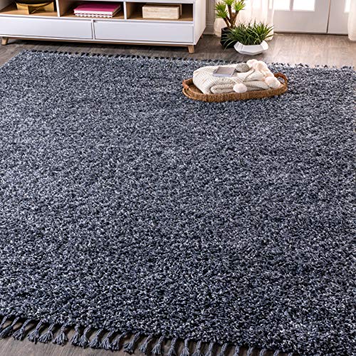 JONATHAN Y Mercer Shag Plush Tassel Denim Blue Indoor Area Rug, 5x8, Contemporary, Modern, Easy-Cleaning for Living Room, Bedroom, Kitchen, Pet Friendly, Non-Shedding (MCR100C-5)