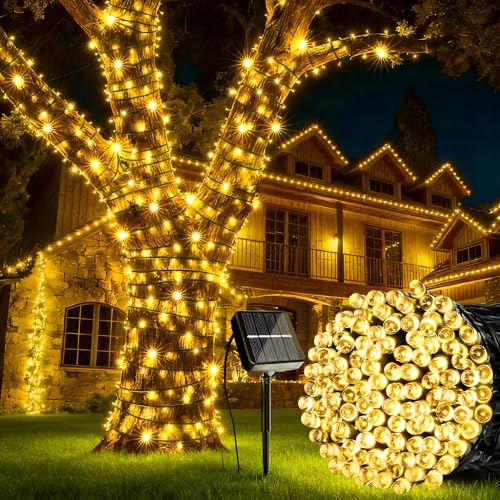 Joomer Solar Christmas String Lights, 39FT 100LED Waterproof Outdoor Lights with 8 Modes Twinkle Fairy Light for Garden, Patio, Yard, Tree and Christmas Decor (Warm White)