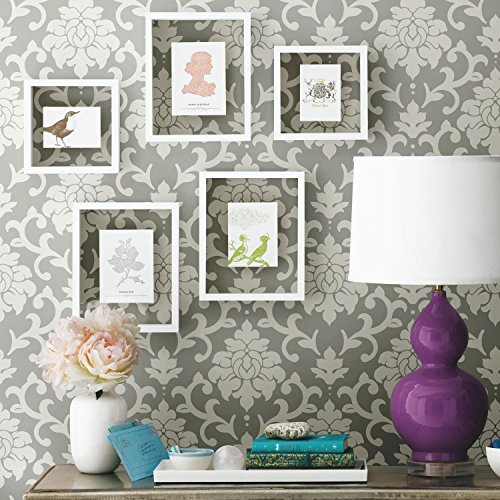 RoomMates RMK9112WP Gray Damask Peel and Stick Wallpaper