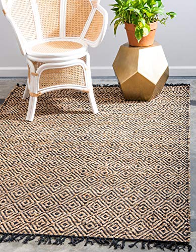Unique Loom Braided Jute Collection Area Rug - Assam (8' x 10' Rectangle, Black/ Natural)