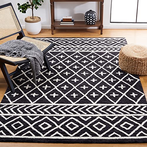 SAFAVIEH Metro Collection Area Rug - 5' x 8', Black & Ivory, Handmade Moroccan Boho Wool, Ideal for High Traffic Areas in Living Room, Bedroom (MET460Z)