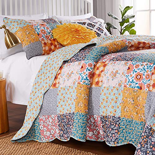 Greenland Home Carlie Modern Floral Reversible Quilt Set, 3-Piece King, Calico Patches