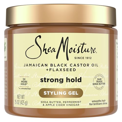 SheaMoisture Strong Hold Styling Gel+Flaxseed Jamaican Black Castor Oil Gives Controlled Style,AllDay Hold,Infused With Castor Seed Oil,SheaButter & Indulgent Scent ParabenFree AntiFrizz Hair Gel 15oz