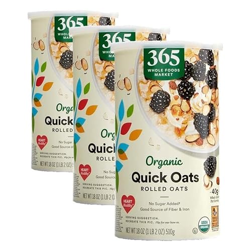365 by Whole Foods Market, Organic Rolled Quick Oats, 18 Ounce (Pack of 3)