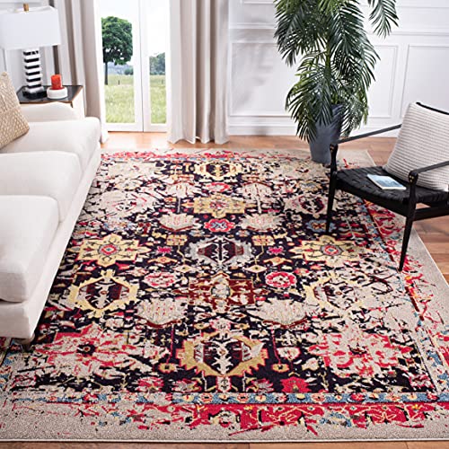 SAFAVIEH Monaco Collection Area Rug - 8' x 10', Grey & Multi, Oriental Abstract Distressed Design, Non-Shedding & Easy Care, Ideal for High Traffic Areas in Living Room, Bedroom (MNC206G)