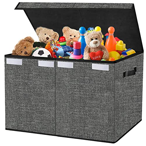 Pantryily Large Toy Storage Box Organizer, Collapsible Kids Toys Boxes Chest Container Bins with Lids & Handles for Livingroom, Playroom, Closet24.5"x13"x16"(Black)