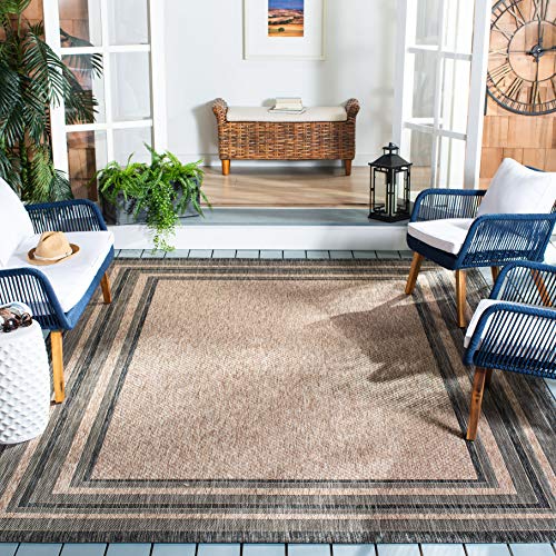 SAFAVIEH Washable Rug Outdoor Courtyard Collection - 6'7" Square, Natural & Black, Non-Shedding & Easy Cleaning, Ideal for Patio, Backyard, Mudroom (CY8475-37312)