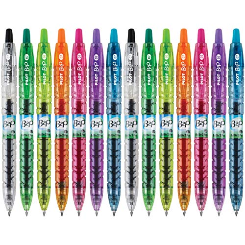 Pilot B2P Colors - Bottle to Pen Refillable & Retractable Rolling Ball Gel Pens Made From Recycled Bottles, Fine Point, Assorted Color G2 Inks, 0.7mm, 14-Pack