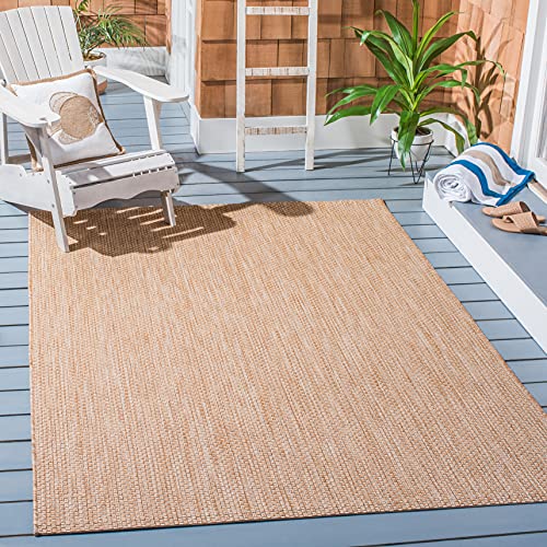 SAFAVIEH Washable Rug Outdoor Courtyard Collection - 6'7" Square, Natural & Cream, Non-Shedding & Easy Cleaning, Ideal for Patio, Backyard, Mudroom (CY8521-03012)