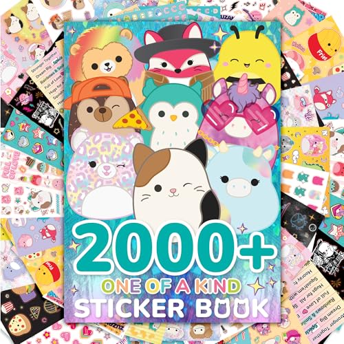 Horizon Group USA Sticker Book with Large and Small Sizes, Kids Stationary for Water Bottle, Notebooks, and Party Favors, Squishmallows