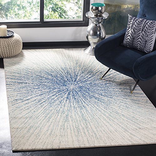 SAFAVIEH Evoke Collection 5'1" x 7'6" Royal / Ivory EVK228A Abstract Burst Non-Shedding Living Room Bedroom Area Rug