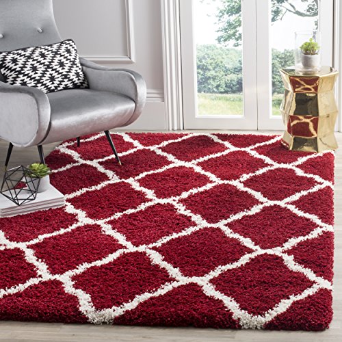 SAFAVIEH Hudson Shag Collection Area Rug - 8' x 10', Red & Ivory, Moroccan Trellis Design, Non-Shedding & Easy Care, 2-inch Thick Ideal for High Traffic Areas in Living Room, Bedroom (SGH283R)