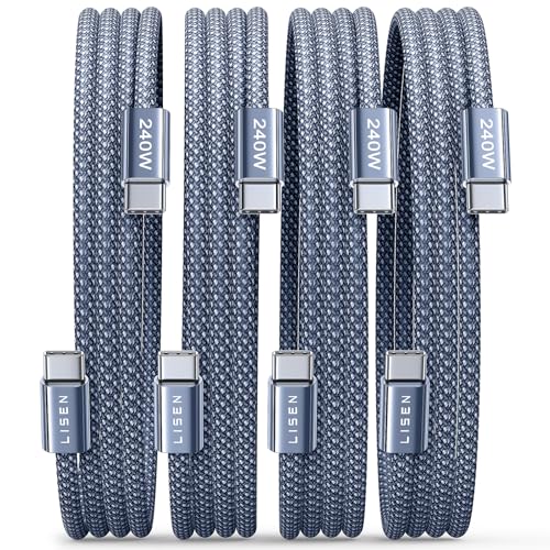 LISEN USB C to USB C Cable, 240W C to C Cable Fast Charging [6.6ft, 4 Pack] Type C Charger Fast Charging USBC to USBC Cable for iPhone 17 16 15 Pro Max iPad MacBook Pro Air M5 Samsung S26 S25 Ultra