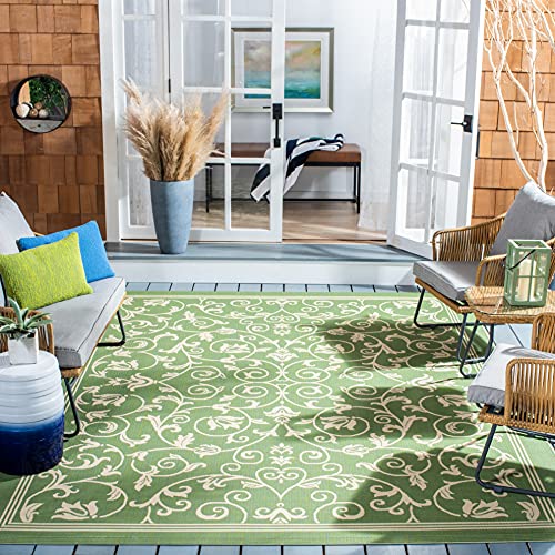 SAFAVIEH Washable Rug Outdoor Courtyard Collection - 7'10" Square, Olive & Natural, Non-Shedding & Easy Cleaning, Ideal for Patio, Backyard, Mudroom (CY2098-1E06)