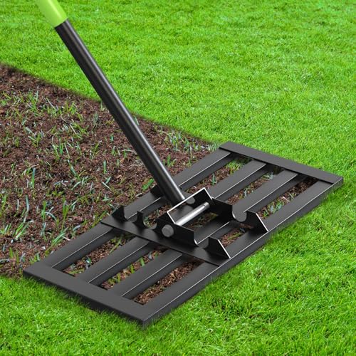 Seeutek Lawn Leveling Rake, 17" x 10" Heavy Duty Yard Leveling Rake Tool with 0-180° Adjustable Handle, 6.5FT Steel Handle Lawn Leveler for Yard Garden Golf, Ease Level Soil Sand Dirt Surface