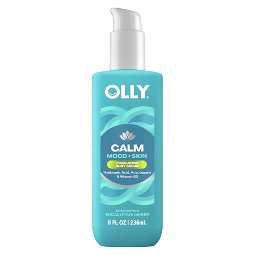 OLLY Calm Body Lotion-Serum with Hyaluronic Acid, Adaptogens & Vitamin B3– Nourishing Cleanser for Skin Barrier Repair, Deep Hydration, Eucalyptus Amber Scent, 8oz