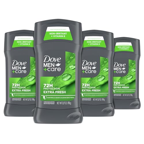 Dove Men+Care Antiperspirant Deodorant Stick for Men 4 Count Extra Fresh with 72-hour Sweat & Odor Protection with 1/4 Moisturizing Cream & Long-lasting Citrus scent 2.7 oz