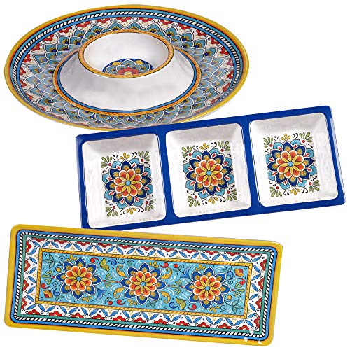 Certified International Portofino Melamine Hostess Set, Multi Colored, Large