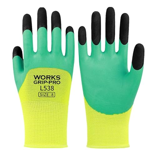 Safety Work Gloves, Latex Rubber Coated, Size 8, for Construction, Gardening, Warehouse, Assembly (1)
