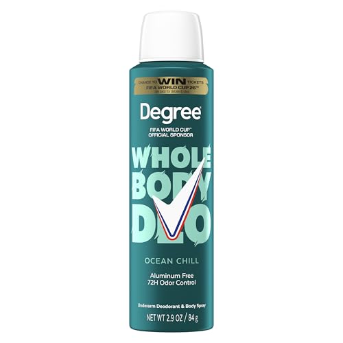 Degree Men Whole Body Deodorant Spray Ocean Chill Scent, Aluminum Free 72H Odor Protection 2.9 FO