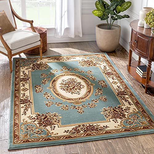 Well Woven Timeless Collection Le Petit Palais Light Blue 6x9 Luxurious Traditional French Medallion Oriental Area Rug Perfect for Living Room Bedroom or Dining Room Easy-to-Clean Durable Design