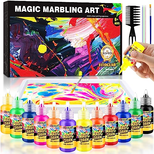 Titoclar Water Marbling Paint Kit, DIY Arts and Crafts Kit for Girls & Boys 4-8 6-12, Creative Art Supplies, Birthday Gifts for Kids Ages 3+