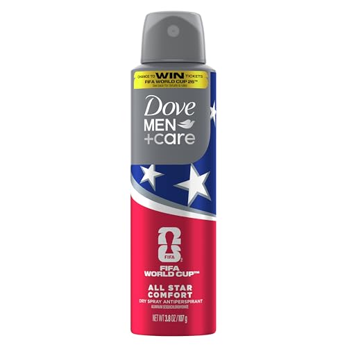 DOVE MEN + CARE All Star Comfort Dry Spray Antiperspirant – FIFA World Cup 2026 Edition, 72H Protection with Moisturizer, Warm Indulgent Scent | 3.8 oz