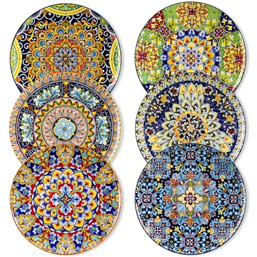 vancasso Dinner Plates Set of 6-10.5 Inch Ceramic Plates, Microwave, Oven and Dishwasher Safe, Colorful Bohemian Style Dishes for Kitchen