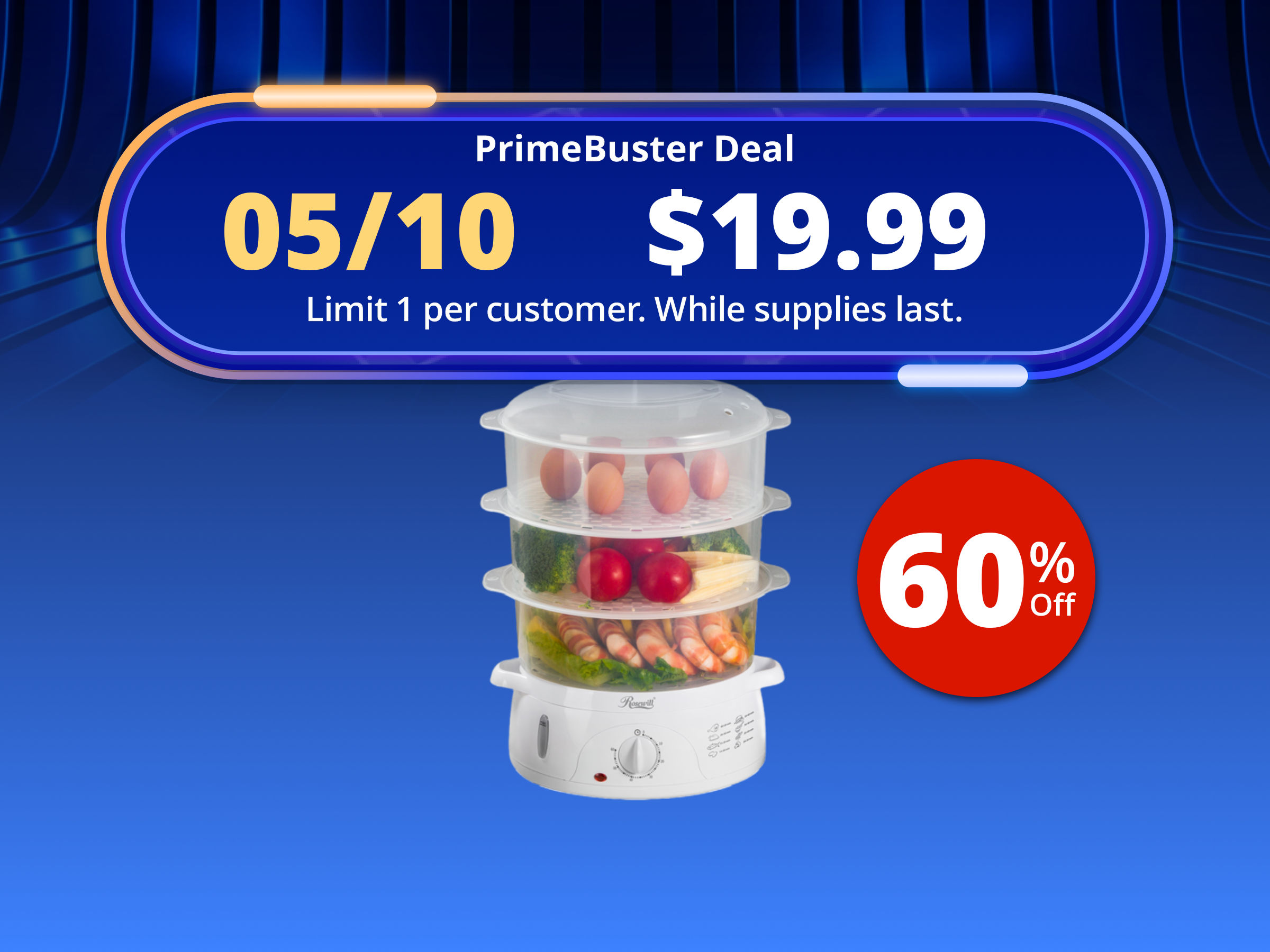 ROSEWILL 4 in 1 Electric Food Steamer, Steamer, Baby food maker, Rice cooker and Sterilizer, 800W turbo steam fast heating, 3 Tier stackable baskets,9.5Qt